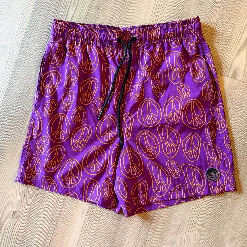 Neff Men's Purple Peace Sign Print Swim Trunks Size Large